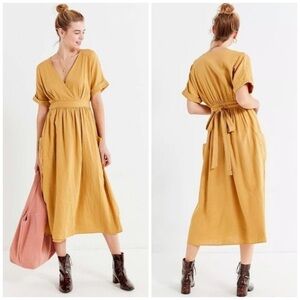 Urban Outfitters | Dresses | Urban Outfitters Womens Gabrielle Gold Linen  Midi Wrap Dress S Yellow Party | Poshmark